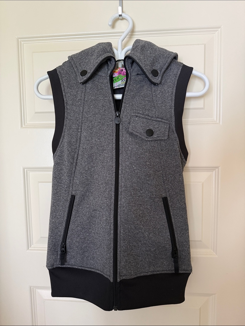 Burton Gray Sleeveless Hoodie Vest with Black Trim